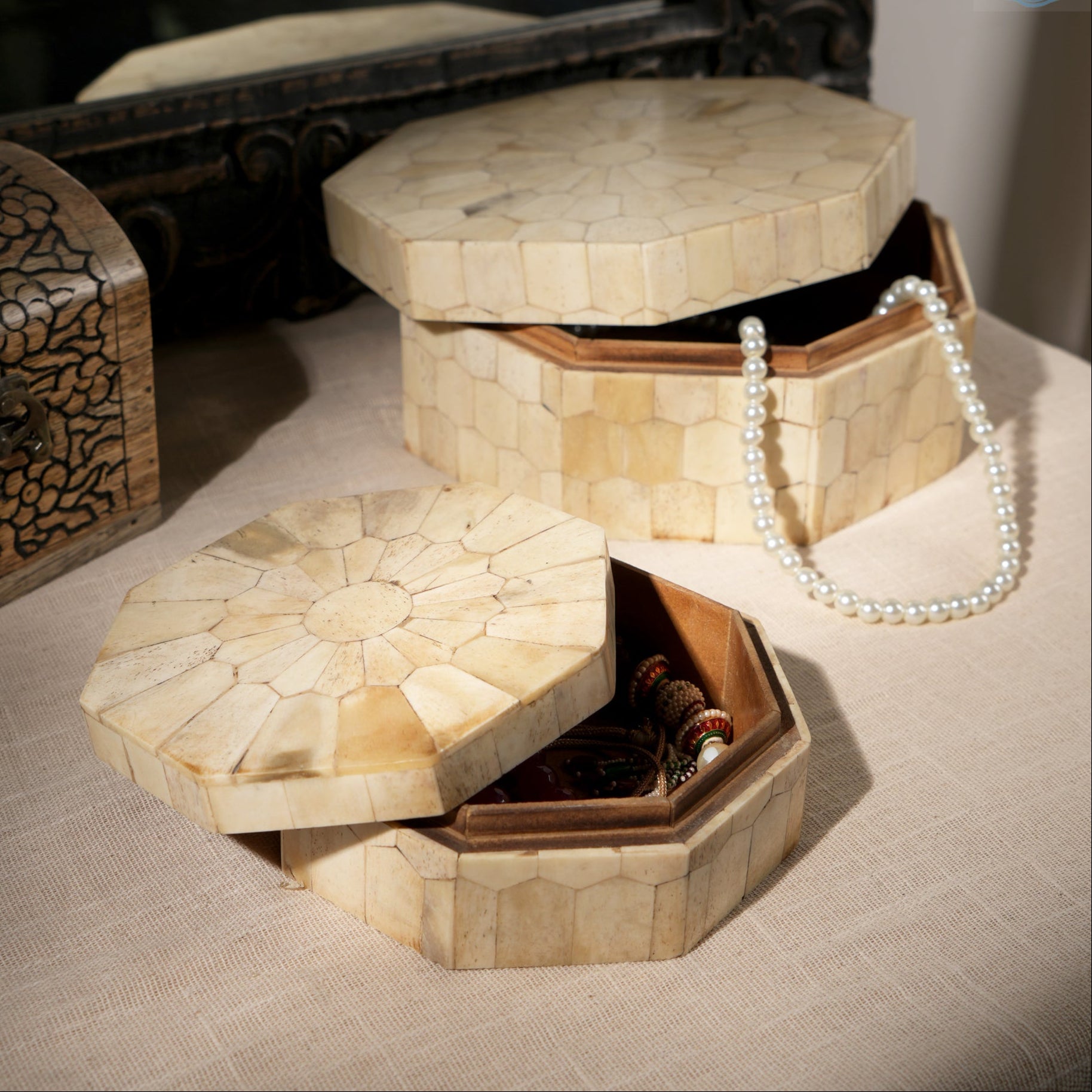 Hexagon Wooden Jewellery Box