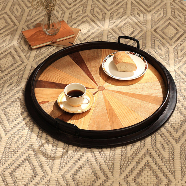 Nori Wooden Round tray With handle