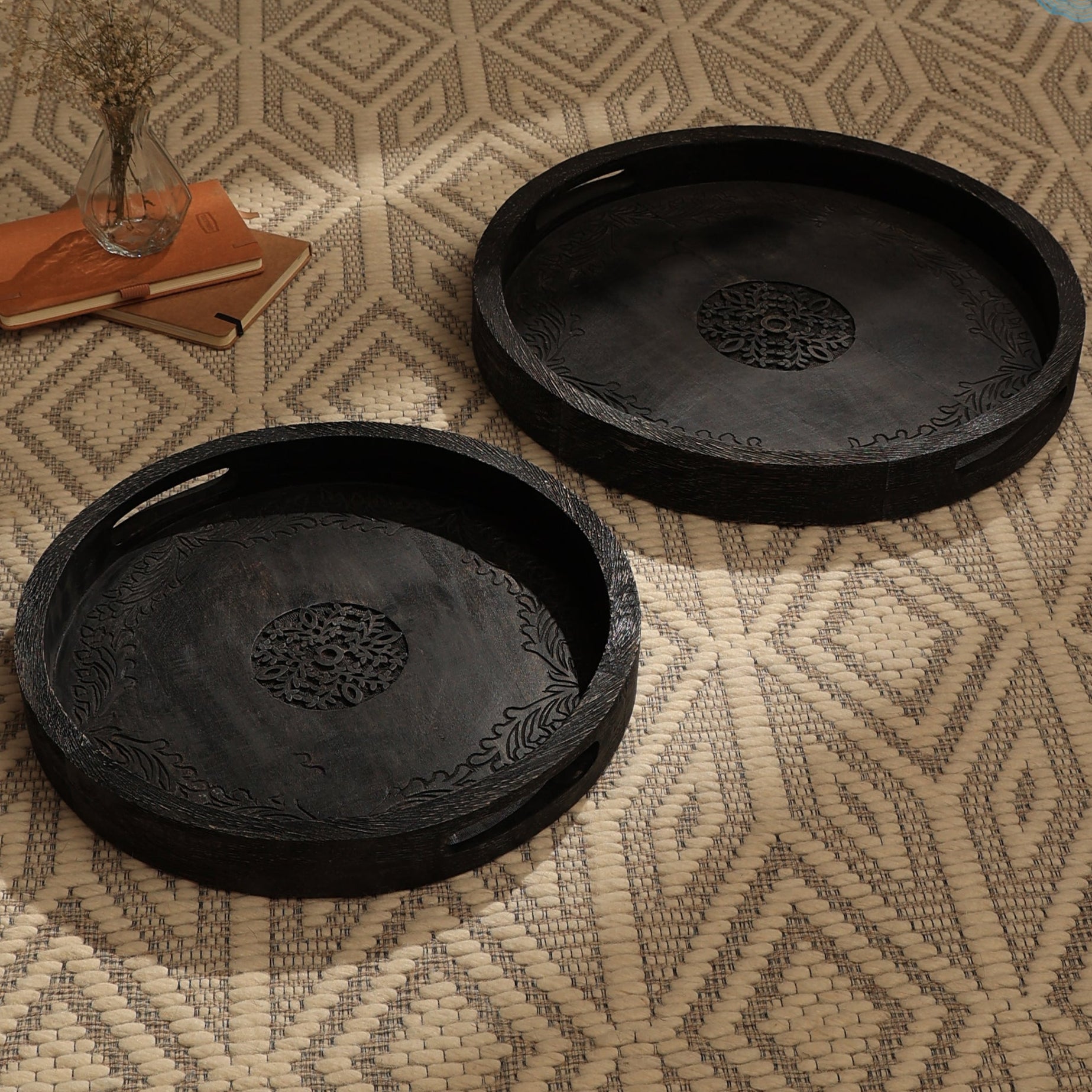 Anmol Carved tray Pack of 2