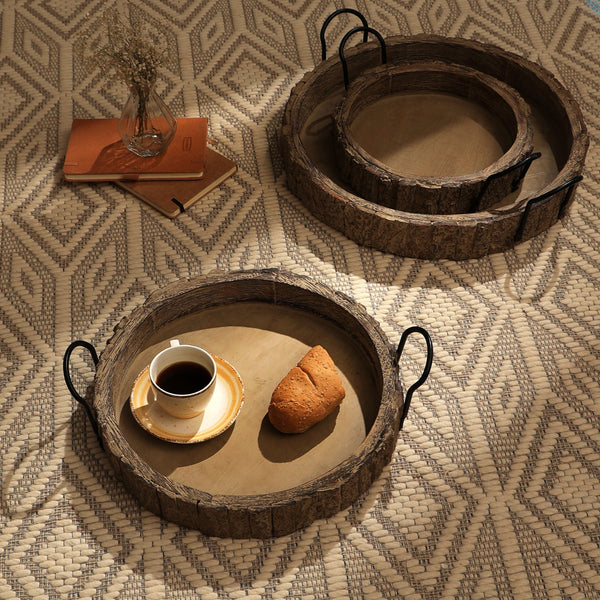 Decorative & Serving Bark Tray with Iron Handles