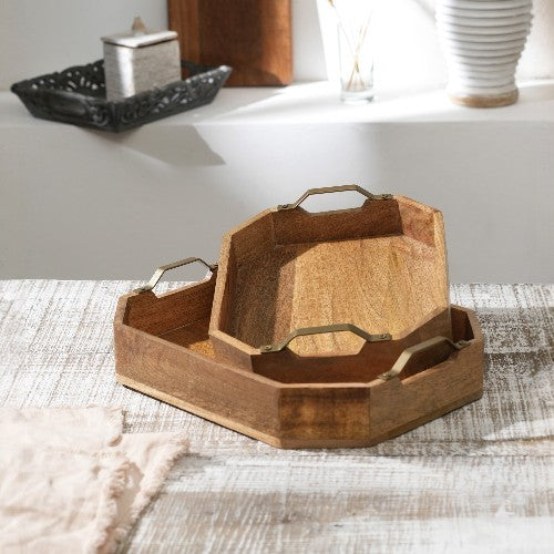 Octane Handmade Wooden Serving Trays with Iron Handles