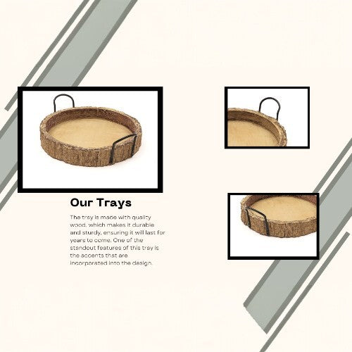 Decorative & Serving Bark Tray with Iron Handles