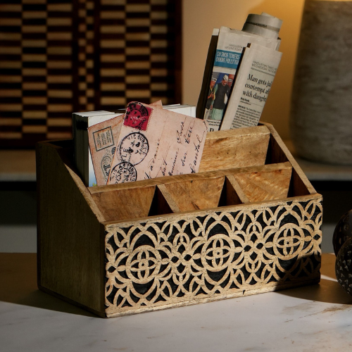 Hand Carved Table Magazine Stand