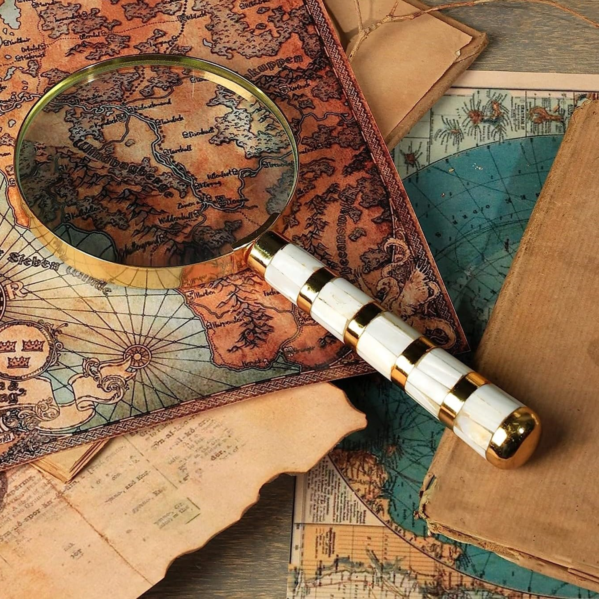 White Stone Round Magnifier with golden ring