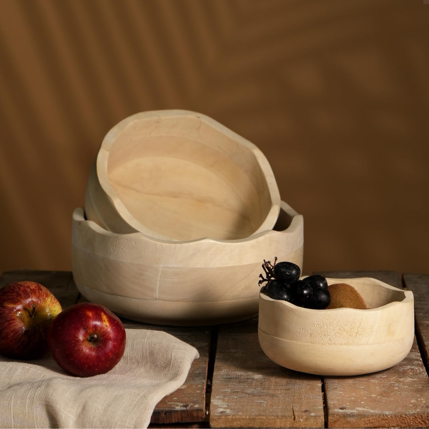 Soraya Decorative Wooden Bowl for Serving |Colour- Bleach (Small)