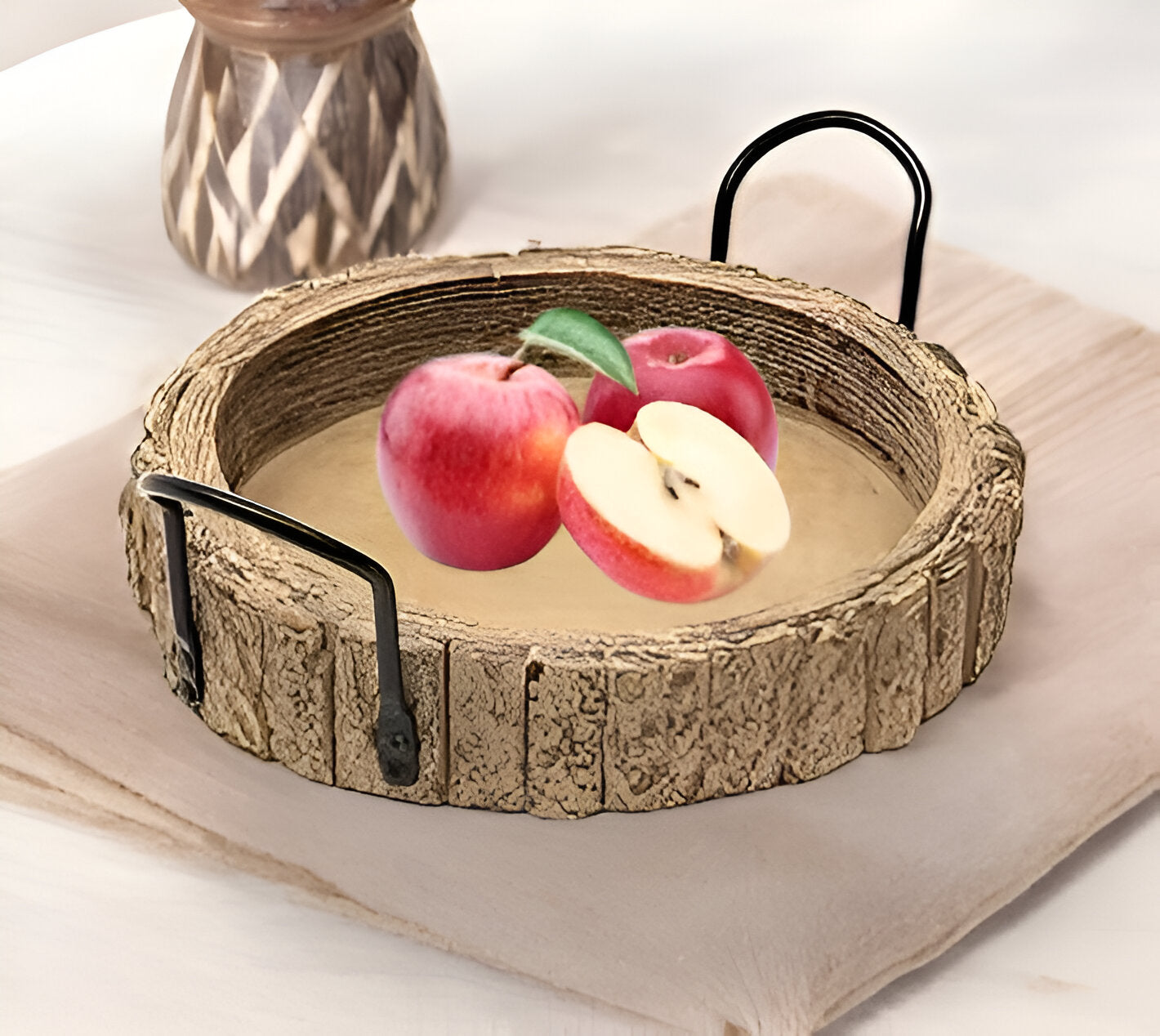 Decorative & Serving Bark Tray with Iron Handles